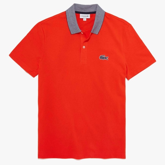 LACOSTE Men's Contrast Neck Cotton Polo, Regular Fit, Size S, NWOT - Picture 1 of 5